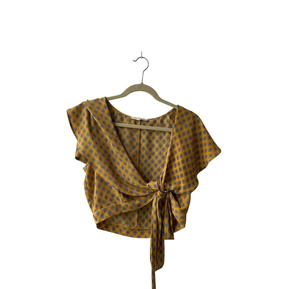 June & Hudson Mustard Medallion Tie-Front Wrap Crop Top Size M